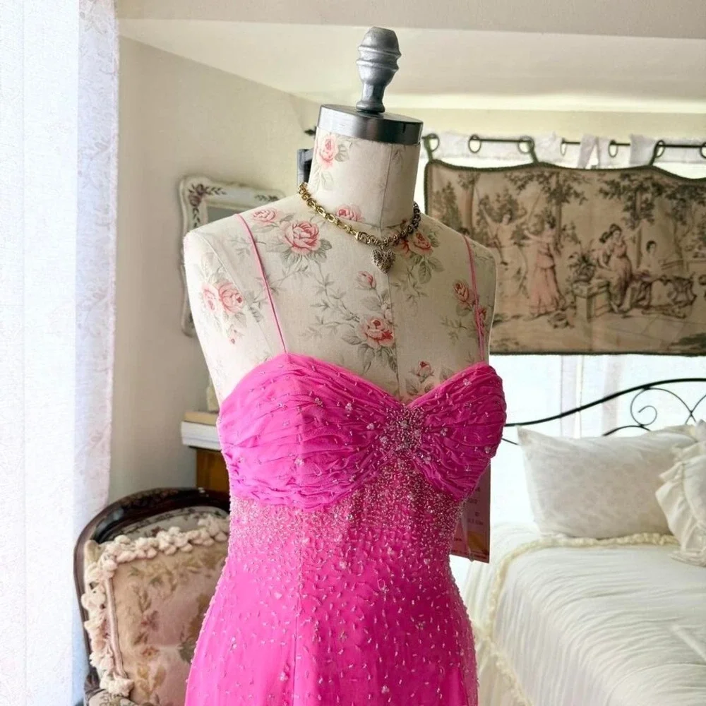 xcite pink fairy beaded silk prom dress‎ womens 10 - Picture 3 of 7